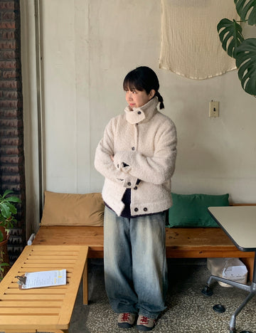 Gulls Hairy Wool Quilted Collar Jacket